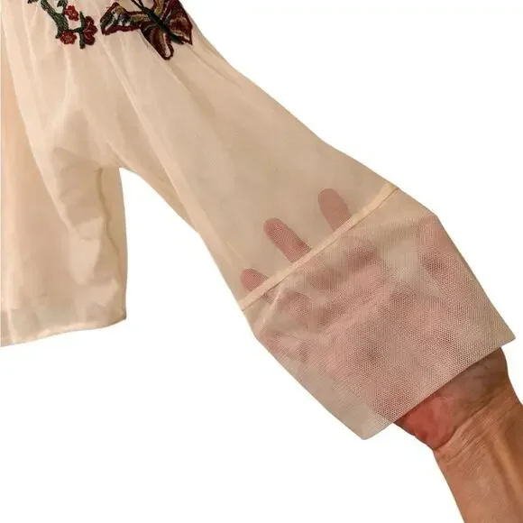 Danity Paris Sheer Mesh Floral Embroidered Crop Top, Cream, size S - Picture 4 of 7